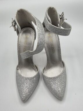 Dream Pairs Silver Glitter Pointed Ankle-Strap Heels